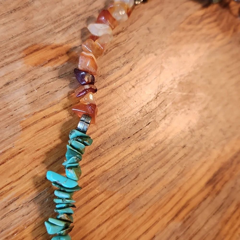 Native American Turquoise Tiger Eye Amber Necklace 17.5" - Picture 9 of 15